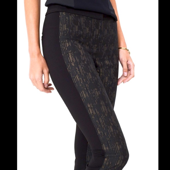 WHBM Black / Gold Brocade Ponte Jacquard Mixed Skinny Pants Size 0L - Picture 2 of 13